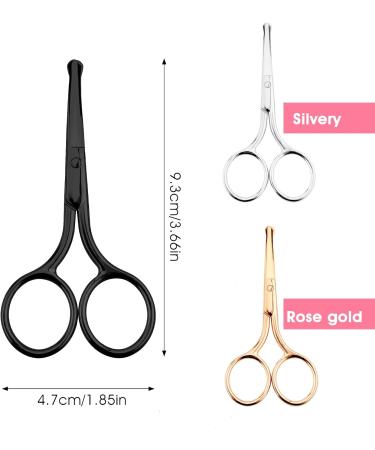 WLLHYF 3 Packs Nose Hair Scissors Rounded Tip Eyebrow Mustache Ear Hair Grooming Trimming Stainless Steel Professional Small Beard Nail Cuticle Eyelashes Beauty Scissors for Men Women Black/Silver/Rosegold - Buy Online on GoSupps.com