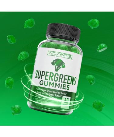 Atlantis Nutrition Supergreens Gummies - Daily Green Superfoods Supplement with Spinach Broccoli Moringa Beet Root Celery Green Tea & Acai for Immunity Support - Natural Raspberry Flavor 60 cnt 60 Count (Pack of 1) - Buy Online on GoSupps.com