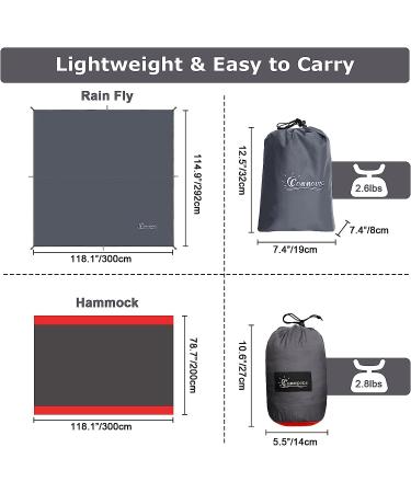 COMMOUDS Double Camping Hammock with Mosquito Net, Rain Fly, and Tree Straps - Portable 2 Person Nylon Parachute Hammock Tent for Backpacking, Travel, and Hiking - Grey - Buy Online on GoSupps.com