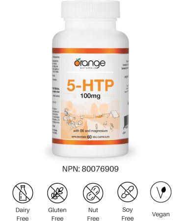 Orange Naturals - 5-HTP with Vitamin B6 & Magnesium - 100mg 60 v-caps - 5-HTP 100mg Supplement - Migraine Headache Relief Mood Support Pressure and Concerns Relief Relaxation & Sleep Support Supplement - Buy Online on GoSupps.com