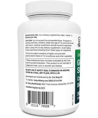 Dr. Berg's Organic Greens Superfoods Cruciferous Blend - Boost Energy, Immune System & Liver Detox - 250 Tablets - Buy Online on GoSupps.com