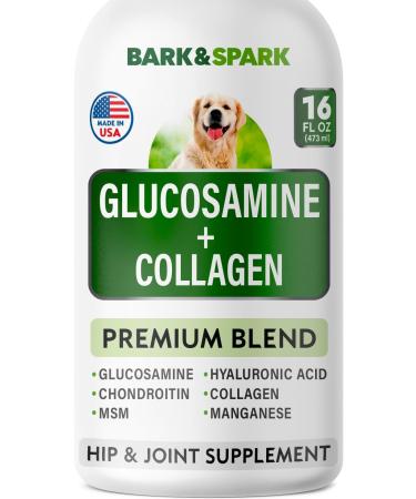 BARK&SPARK Liquid Collagen + Glucosamine for Dogs - 16 Fl Oz Easy to Serve Joint Supplement - Advanced Formula with Chondroitin, MSM, Hip & Joint + Skin & Coat Care - Made in USA