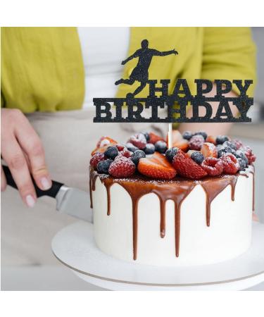 GotGala Soccer Cake Topper Black Glitter Happy Birthday Sign Toppers for Soccer Ball Player Net Sport Football Themed Kids Men Birthday Party Decorations - Buy Online on GoSupps.com