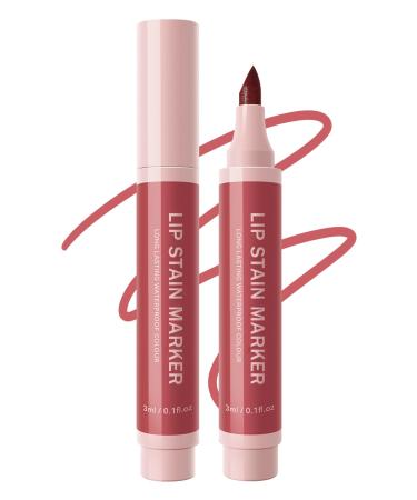 Lip Stain Marker Pen-1Pcs Rose Pink Hydrating Lip Stain Liquid Lip Liner Pencil Matte Color Look Longlasting Waterproof Smudgeproof Natural Finish Precise Chisel Tip Smooth Makeup Gift for Women-03 03#