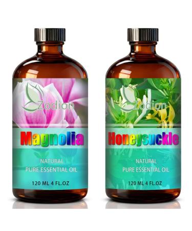 Honeysuckle Essential Oil 4 Fl Oz and Magnolia Essential Oil 4 Fl Oz - Honeysuckle & Magnolia Oil for Diffuser Aromatherapy Home Fragrance Skin & Hair Care DIY Candle & Soap Making Yoga