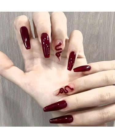 Temperament-enhancing manicure hand-made custom-made armor red snake is a long French style a set of high-grade hand-made armor with white feeling.(S) - Buy Online on GoSupps.com