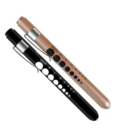 Almocn 2 pieces of pen lamp medical nurse reusable LED pen light white light with pupil teaching and ruler black and gold black and gold