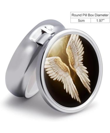 Round Pill Box with Angel Wing Print | 3 Compartment Decorative Metal Pill Organizer | Portable Pocket Pill Case - Buy Online on GoSupps.com