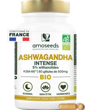 Ashwagandha Organic Patented KSM-66 | Extra Strength: 5% withanolides | Stress Sleep Energy Wellness | 60 Vegan Capsules of 500mg | Premium Quality