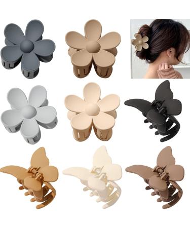 8 Pcs Butterfly Flower Claw Clips Butterfly Hair Clips Non Slip Matte Jaw Clips Medium Strong Hold Butterfly Hair Clamps & Spiral Hair Ties Elastic Ponytail Holder for Women Girls Thick Thin Hair Plain color