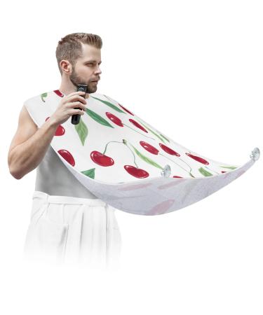 Fruit Cherry Paint Beard Bib Apron Beard Bib Hair Catcher for Men Shaving and Trimming Non-Stick Waterproof Beard Cape Grooming Cloth with 2 Suction Cups Gifts for Men