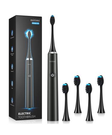 Mitimi Electric Toothbrush Rechargeable Power Sonic Toothbrush with 40000VPM for Adults 5 Optional Modes Smart Timer 5 Brush Heads IPX7 Waterproof Black