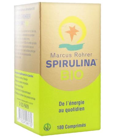 Marcus Rohrer Spirulina Organic Spirulina 100% Natural Glass Bottle of 180 Tablets – 1 Month Program – Green