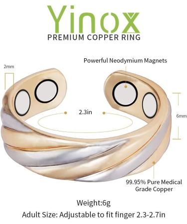 Yinox 2.3-Inch Adjustable Copper Therapy Ring for Men & Women - 4 Strong Magnets for Arthritis & Migraine Relief | Magnetic Jewelry - Buy Online on GoSupps.com