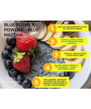Better Food Mood Blue Matcha Blue Flower Powder 25g | No Artificial Colours | Sundried Blue Flowers Rich in Antioxidants | Use in Oatmeal Cakes - Buy Online on GoSupps.com