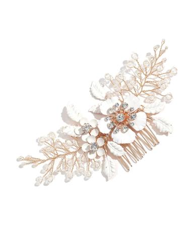 FOMIYES Rhinestone Pearls Accessories Inlaid Hair Side Combs Pearl Bridal Side Comb Rhinestone Hair Accessories Leaf Hair Accessories Flower Decor Metal White Bride Wedding Hair Comb