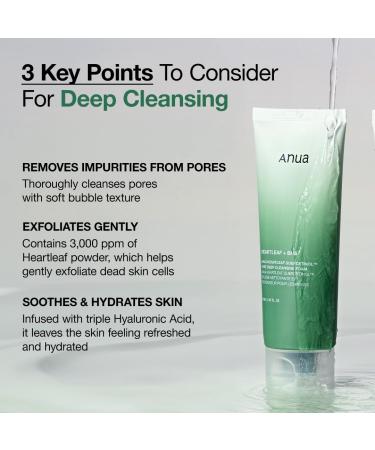 ANUA Heartleaf Quercetinol Pore Deep Cleansing Foam Korean Facial Cleanser BHA Hyaluronic Acid & Glycerin for Blackhead Removal (150ml/5.07 fl.oz.) - International Shipping Available - Buy Online on GoSupps.com