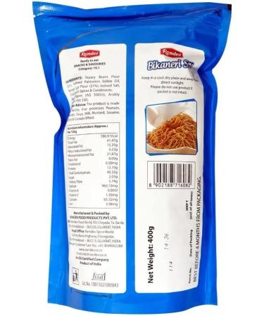 Ramdev | Bikaneri Sev | 400G | Indian Origin | Namkeen |Tasty and Healthy (Pack of 2) - Buy Online on GoSupps.com