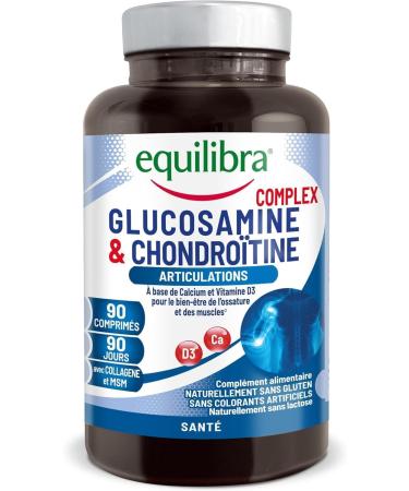 Equilibra Glucosamine & Chondro tine Complex Suppl ment de Glucosamine et Chondro tine avec MSM Calcium Zinc et Vitamine D3 Pour les Articulations 90 Comprim s