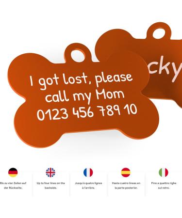 ENGRAVO Orange Dog Tag Bone 38mm - Personalized Engraving & 2 Free Key Rings - Perfect for Pets Worldwide - Buy Online on GoSupps.com