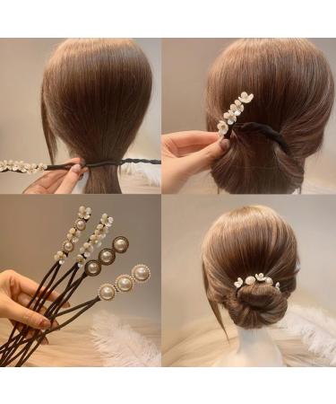 4PCS Pearl Flowers Hair Bun Maker Hair Bow Twist Headband Donut Bun Maker Hair Styling Tool Hair Accessories for Women Girls Magic Donut Hair Bun Maker - Buy Online on GoSupps.com
