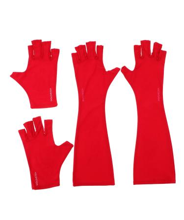 DOITOOL 2 Pairs Nail Gloves Glove Nail Salon Manicure Gloves Manicure Dryer Gloves Professional Nail Lamp Anti Fingerless Gloves Nail Gel Red Protector Protection Mj03 Polyester
