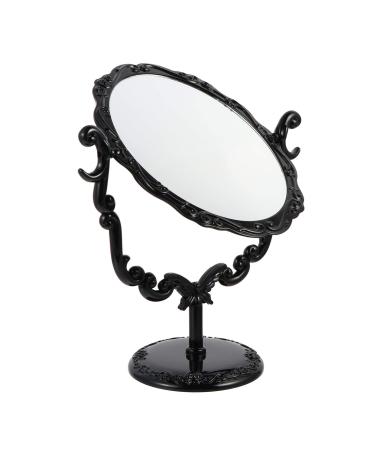 SHERCHPRY Vintage Mirror Shaving Mirror  Vintage Makeup Mirror  Desktop Rotating Mirror  Stand Retro Rotary Cosmetic Mirror for Bathroom Bedroom (Black) Oval Mirror