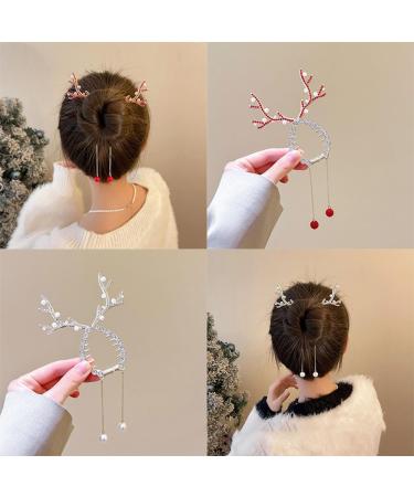 Rhinestone Tassel Ponytail Hair Claw Hair Bun Clip Tassel Ponytail Hair Clips Rhinestone Ponytail Holder Christmas Antlers Pearl Sparkling Diamond Tassel Hair Clips for Women (2pcs-B) - Buy Online on GoSupps.com