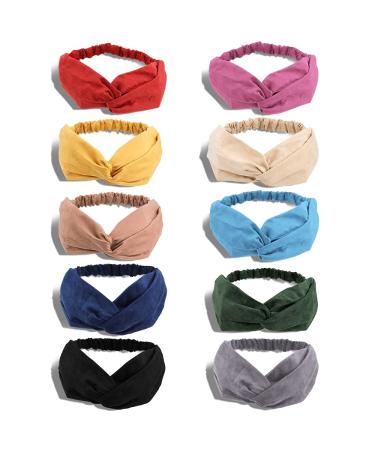 10 Pack Workout Headbands for Women for Wigs Ahoney Knotted Hair Band Fashion Solid Color Elastic Headband Twisted Head Wrap Bandeau Headbands