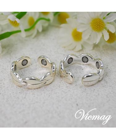 Vicmag Ultra Strength Copper Magnetic Rings for Women & Men | 99.99% Pure Copper | Adjustable Size | Gift Box Included - Silver Leaf Design - Buy Online on GoSupps.com