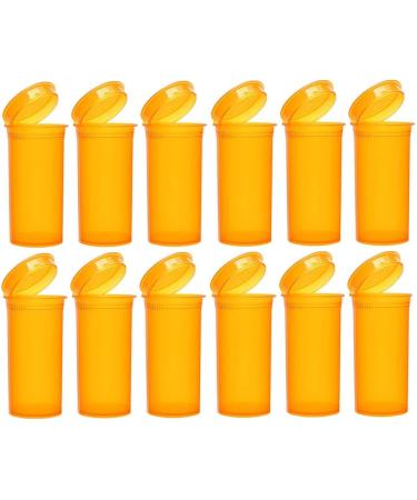 Multi-Use Airtight Empty Pill Bottles with Hinged Lids 13 Dram Plastic Bottle Organizer for Supplements Vitamins & Medicines 12 Pack (Amber Transparent)