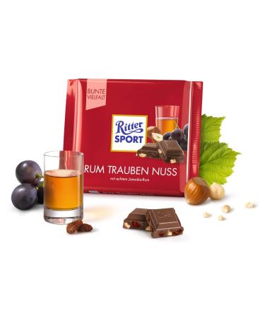 RITTER Pack of 6 Bars 100g Milk Chocolate Rum Raisin Nuts