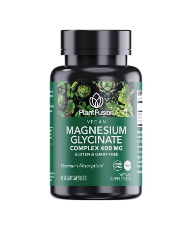 PlantFusion Vegan Magnesium Glycinate Complex 400 mg - High Absorption & Bioavailability - Chelated - Supports Muscle Relaxation Sleep Cardio Health Stress Relief and Energy Production - Non GMO