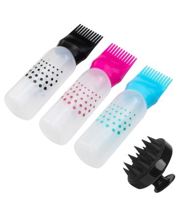 Kaokaohung 3 pieces Aarf -colored bottle scalp massage brush + hair oil applicator 170 ml bottle of Applicator brushes root ridge coloring scalp treatment essential for the salon white