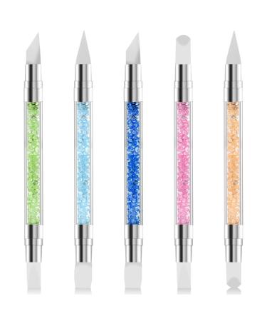 5 Pcs Dual Tipped Silicone Nail Tools Silicone Head Acrylic Handle Nail Art Brushes Nail Sculpture Pen Rhinestone Nail Polish Acrylic Carving Pen for Home Salon