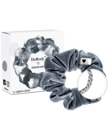 Bellody Scrunchies with - velvety soft strong hold Velvet look exclusive colors (1 piece - Urban Gray) - Hair tie scrunch in gray - Buy Online on GoSupps.com