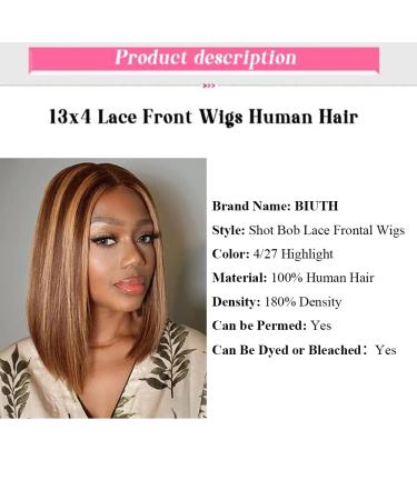 10 180% Density Highlight Ombre Bob Human Hair Wig P4/27 - HD Lace Frontal Pre Plucked - Blonde Front Wigs for Black Women - Buy Online on GoSupps.com