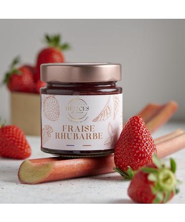 O D lices de Lucas Lucas' Delights Strawberry & Rhubarb Jam 60% Fruit Handcrafted and Made in France 230g Glass Jar French Gastronomy