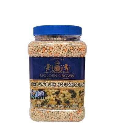 Golden Tri Color Couscous - 100% Natural Non-GMO Project Verified Pearled Noodles for Mediterranean Salads, Soups & More Dishes - 32 Oz