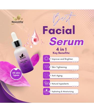 Facial Serum 4 in 1 (30ml) Arbutin Hyaluronic Acid Vitamin C Ceramide. Vegan and Halal Friendly by NooraVita. - Buy Online on GoSupps.com