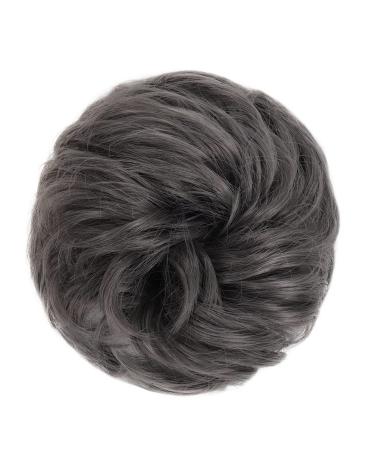 Messy Bun Hair Piece for Women Donut Hair Bun Scrunchie for Women Girls Curly Wave Synthetic Chignon Hairpiece with Rubber Band Messy Bun Hair Pieces Extensions Fake Hair Accessories for Women Girl Gris
