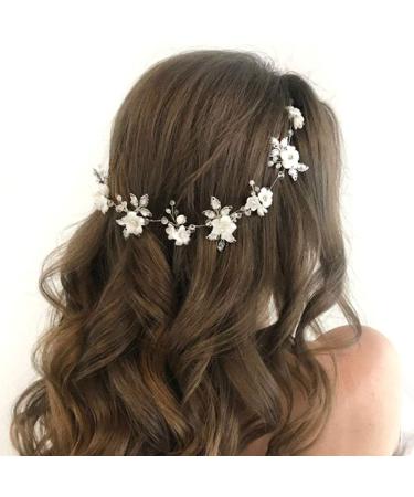 Edary bridal jewelry silver-colored wedding hair flower bridal hair part leaf party hair accessories crystal hair jewelry rhinestone head jewelry for women and girls