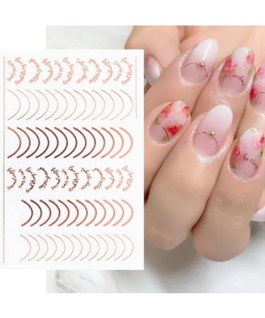 SILPECWEE 14 Sheets Gold French Line Nail Stickers - Metallic Self Adhesive Nail Art Decals for Women & Kids - 3D Nail Decoration - Buy Online on GoSupps.com