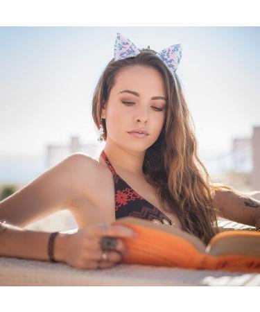 Cat Ear Headband with Glitter Sequin, Lace, and Pearl Pendant - Women's Wedding Bridal Tiara Crown Hair Hoop - Buy Online on GoSupps.com