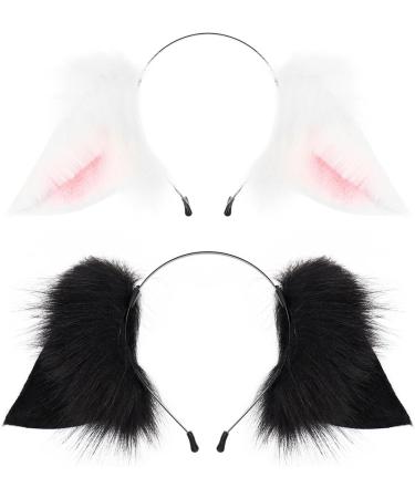 amangul Cat Foxes Faux Furs Ears Headband Cute Halloween Fancy Dress Cosplay Costume Handmade Animal Furry Ears Hair Hoop Women(White Pink) - Buy Online on GoSupps.com