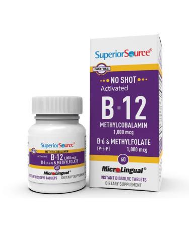Superior Source Activated B-12 Methylcobalamin B-6 (P-5-P) & Methylfolate 1000 mcg/1000 mcg 60 Tablets