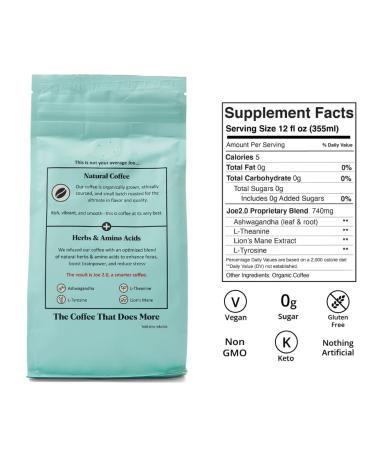 Joe 2.0 - Mushroom Coffee with Lion s Mane & Ashwagandha Nootropic Ground Coffee for Focus Calm Energy & Clarity Joe 2.0 Medium Roast 20 Servings (11 oz) Ashwagandha & Lion's Mane Coffee (Pack of 1) - Buy Online on GoSupps.com