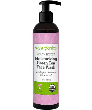 Sky Organics Youth Boost Moisturizing Green Tea Face Wash with Organic Aloe Vera and Vitamin E  6 fl oz (180 ml)
