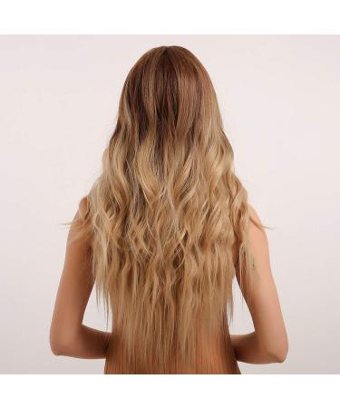 EMMOR Long Ombre Honey Brown Wavy Curly Wig for Women - Middle Part, Ideal for Party, Cosplay & Daily Use - Buy Online on GoSupps.com