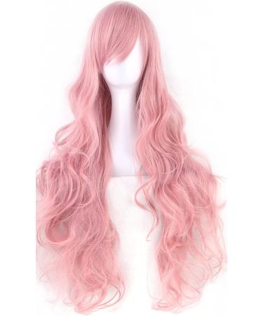 YEESHEDO 32 Inch Long Wavy Curly Cosplay Wig with Bangs - Heat Resistant Synthetic Hair for Women - Pink - Buy Online on GoSupps.com